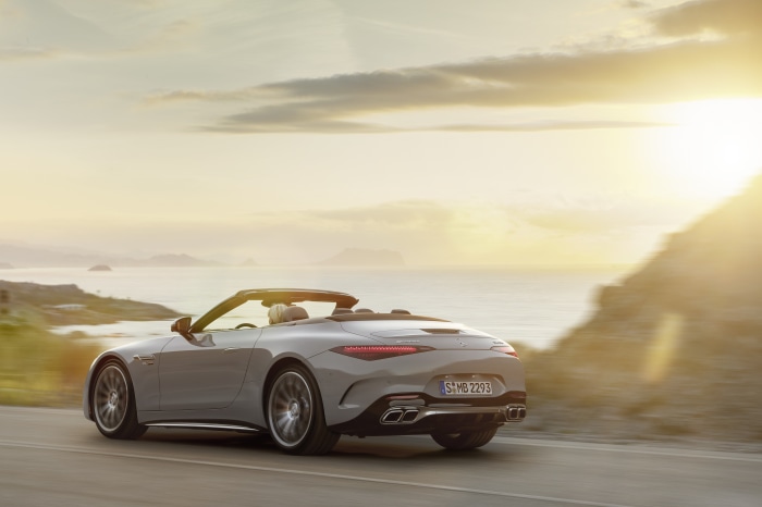 Mercedes-AMG SL 55 4MATIC convertible driving by the sea