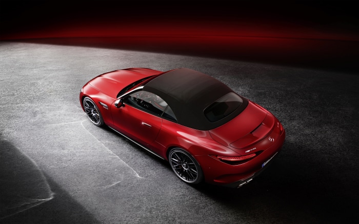 Red Mercedes-AMG SL Convertible with Black Soft Top