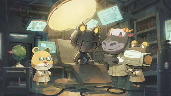 Animal Crossing characters in a laboratory