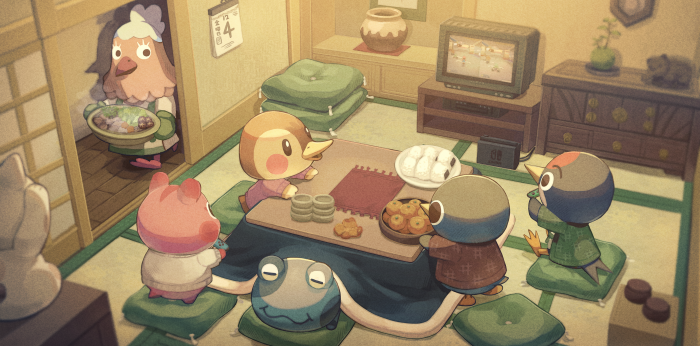 Animal Crossing characters gathered in a room