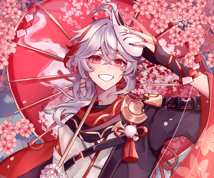 Kaedehara Kazuha from Genshin Impact with mask and umbrella