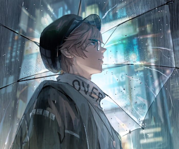 Lee from Punishing: Gray Raven under an umbrella in the rain
