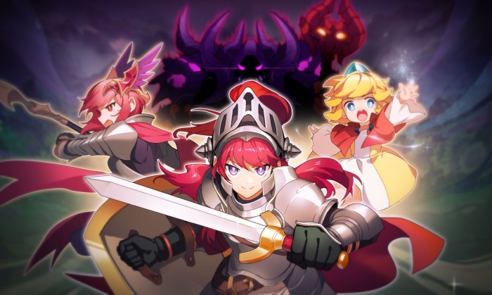 Guardian Tales characters with demons in background
