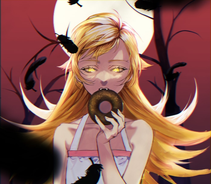 Shinobu Oshino from Monogatari eating a doughnut