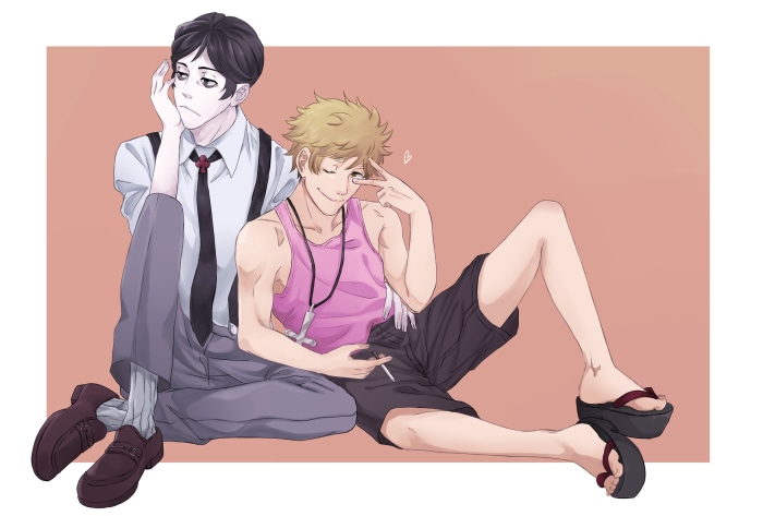 Deishuu Kaiki and Meme Oshino from Monogatari Series