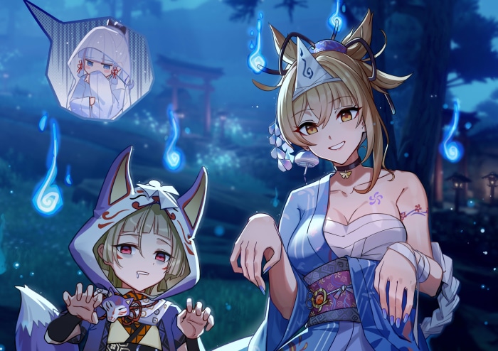 Yoimiya and Sayu from Genshin Impact