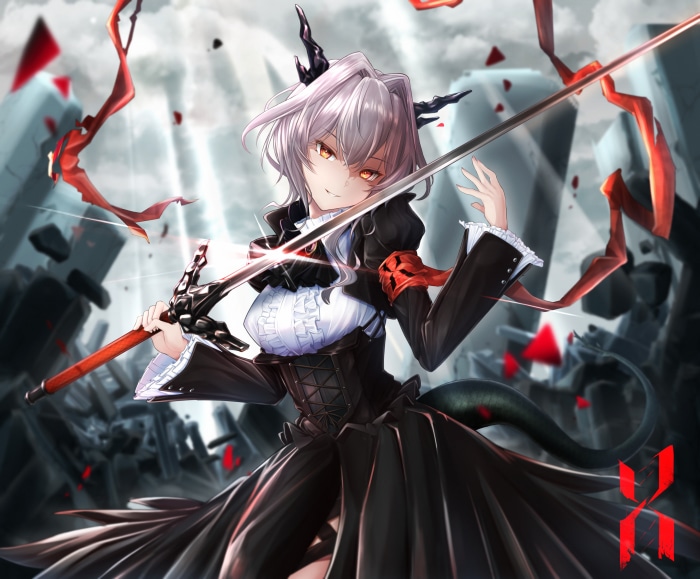 Talulah from Arknights with a sword