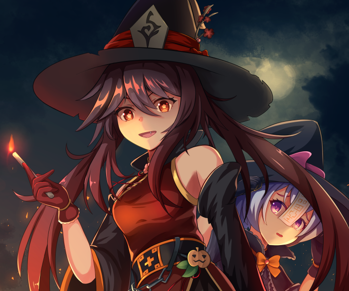 Hu Tao and Qiqi from Genshin Impact as Witches