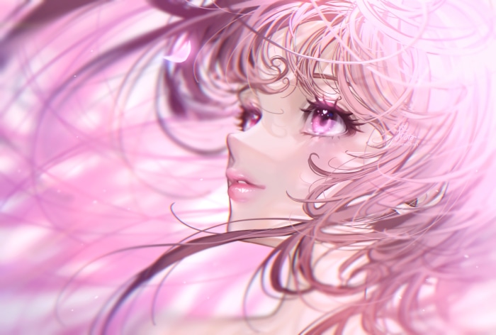 Girl with Pink Hair and Pink Eyes