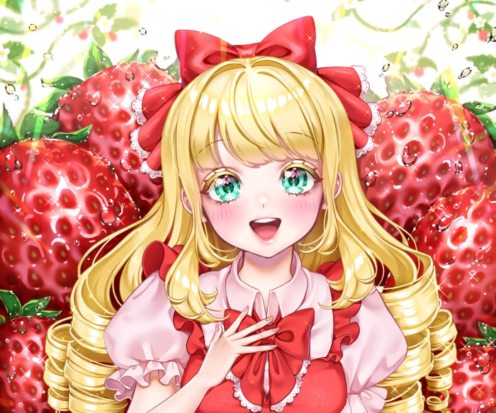 Girl with Aqua Eyes and Strawberries