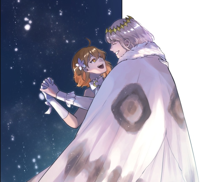 Oberon and Gudako from Fate/Grand Order dancing