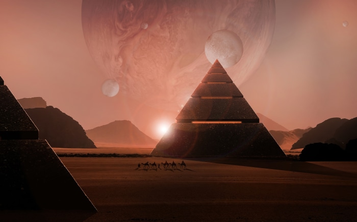 Sci Fi Landscape 4K Pyramid Planet Desert