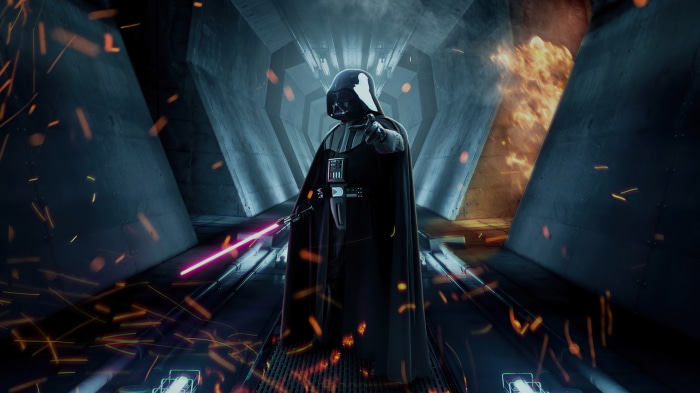 Darth Vader from Star Wars holding a lightsaber