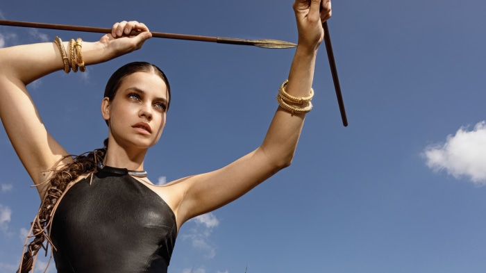 Barbara Palvin with a spear