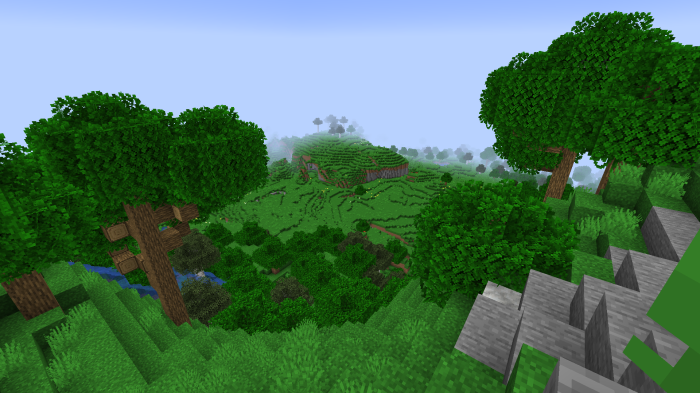 Minecraft landscape with trees and mountains