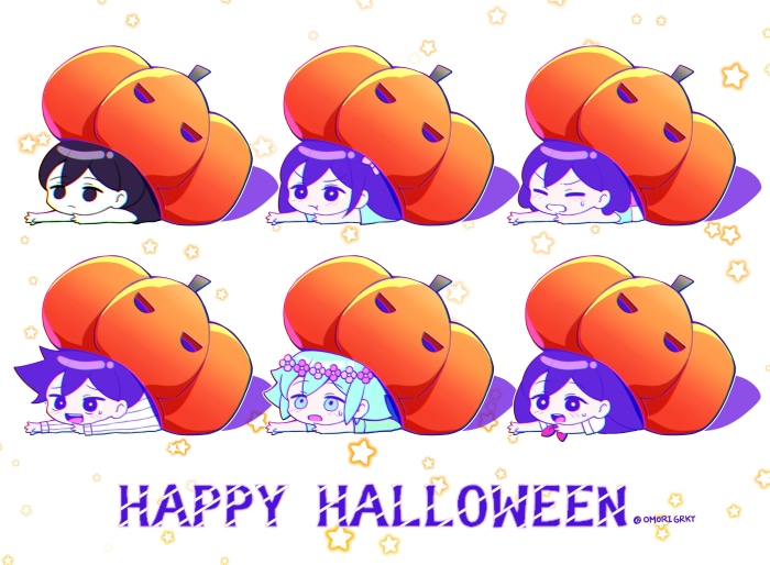 OMORI characters in pumpkins for Happy Halloween 4K