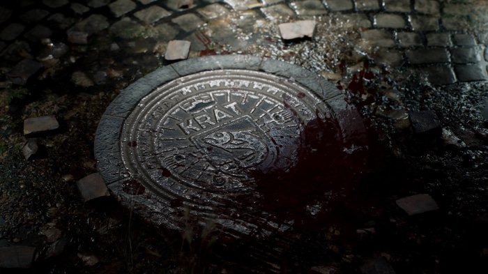 Lies of P manhole cover with blood