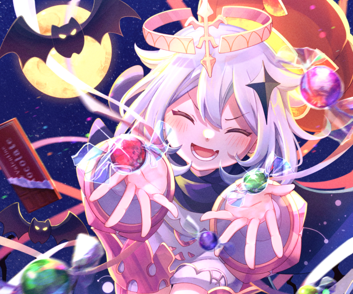 Paimon from Genshin Impact with candy and bats