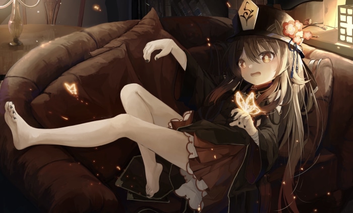 Hu Tao from Genshin Impact on a couch