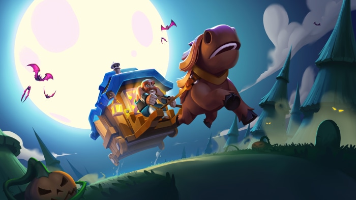 Clash of Clans Halloween scene with dwarf and horse