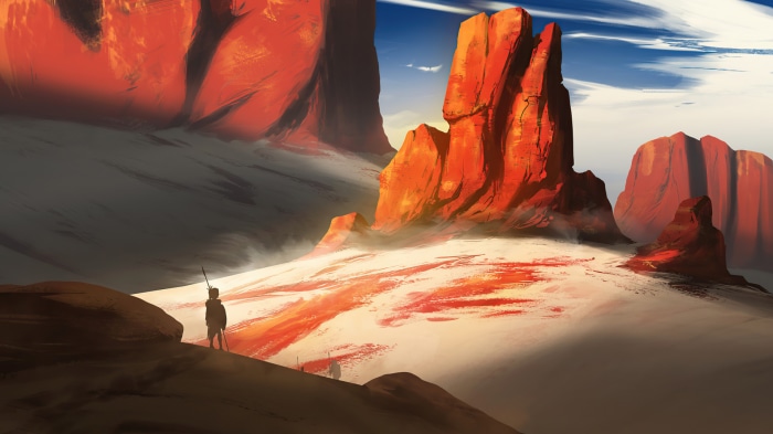Fantasy desert landscape with figures