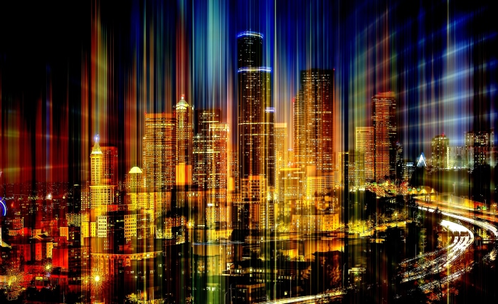 Cityscape with abstract light streaks 4K