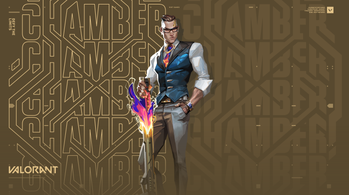 Chamber from Valorant holding a weapon