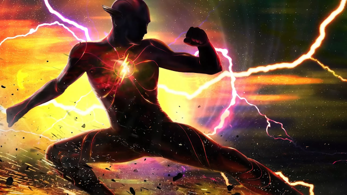 The Flash from DC Comics running with lightning