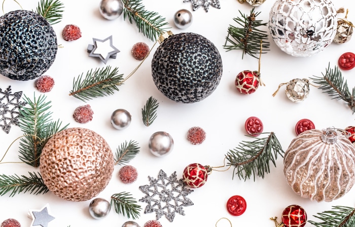 Christmas Ornaments and Pine Branches