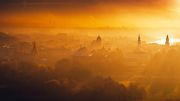 Kaunas cityscape at sunrise, Lithuania