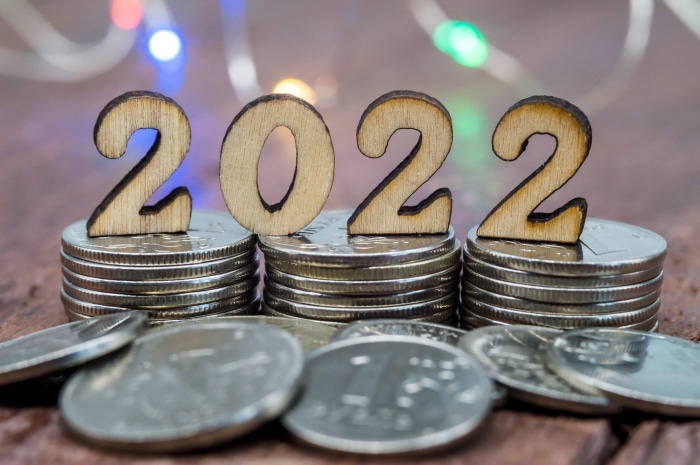 New Year 2022 coins and lights