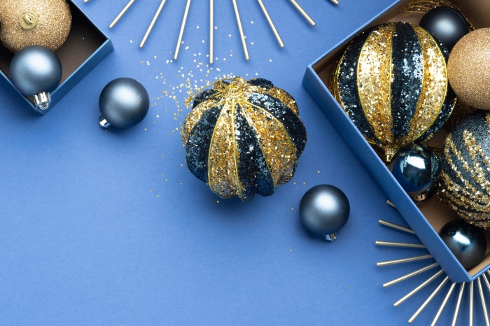 Christmas Ornaments in Blue Boxes