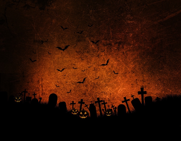 Halloween Cemetery with Bats and Pumpkins 4K
