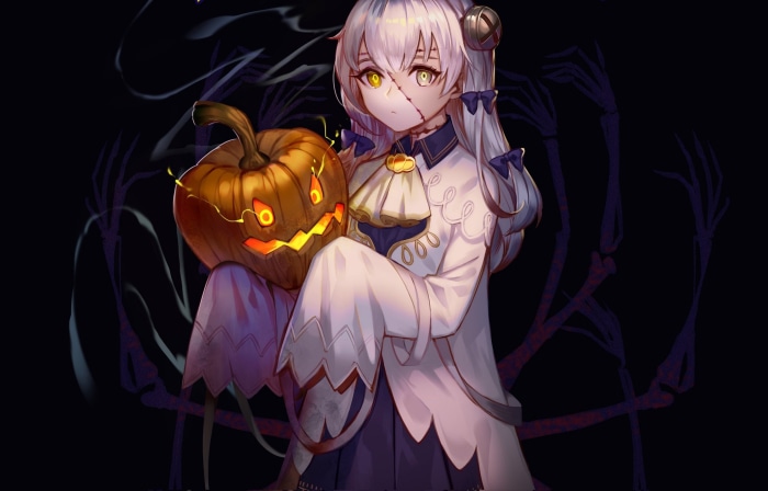 Girl with Jack-O-Lantern on Halloween