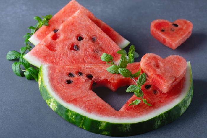 Watermelon slices with mint