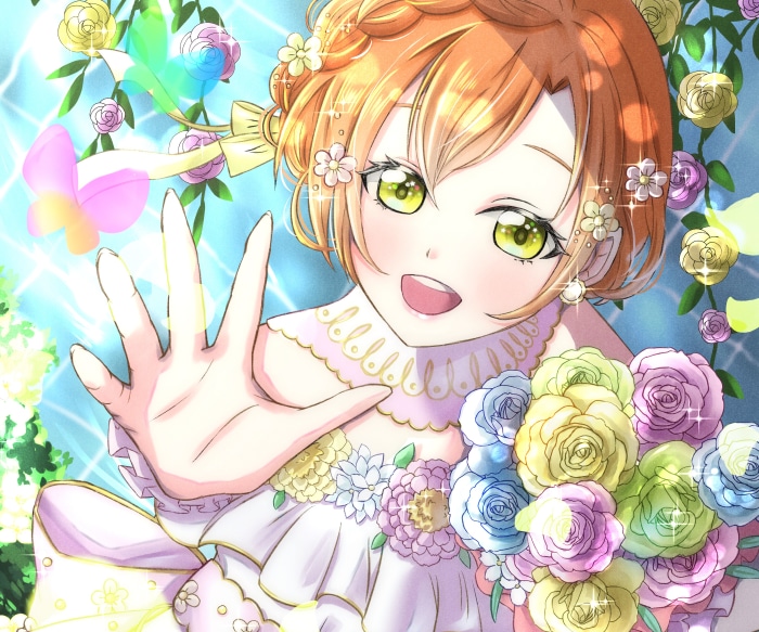 Rin Hoshizora from Love Live! holding flowers