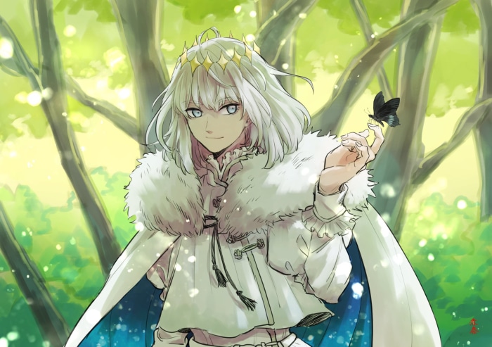Oberon from Fate/Grand Order in a forest