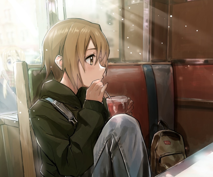 Ritsu Tainaka from K-ON! drinking a beverage