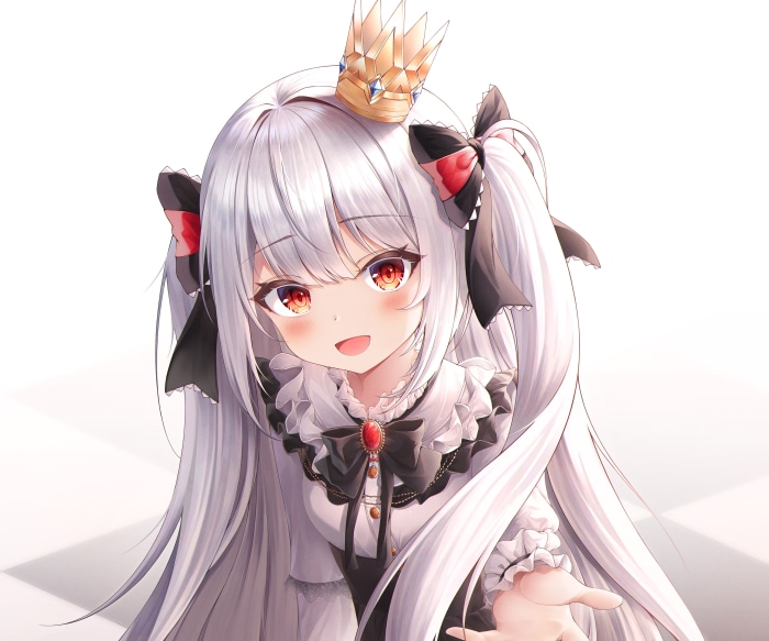 Anime girl with white hair and crown 4K