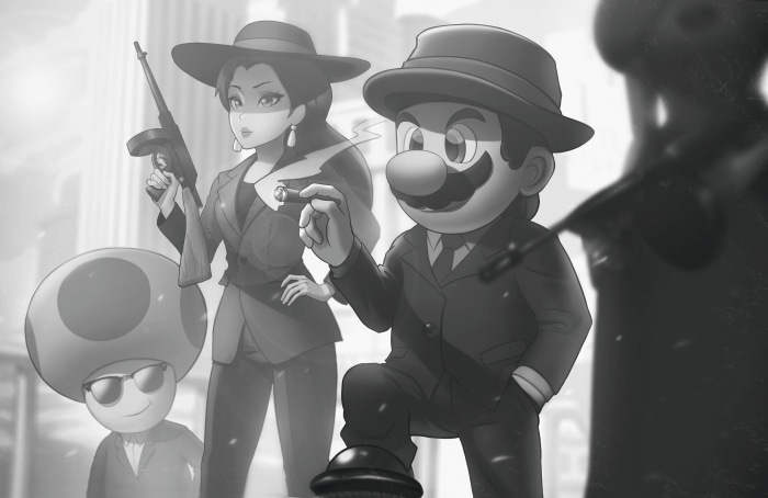 Mario and Daisy as Gangsters with Toad