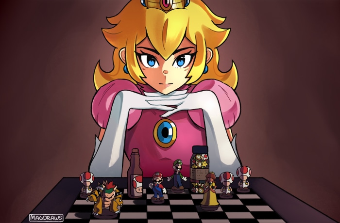 Princess Peach Playing Chess with Mario Characters