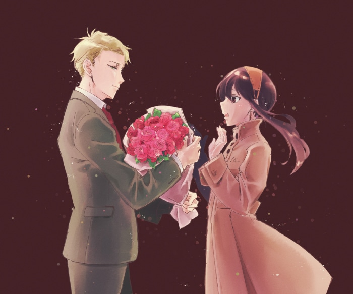 Yor Forger and Loid Forger from Spy X Family with flowers