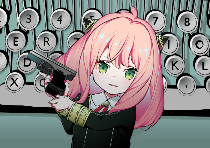 Anya Forger from Spy X Family with a gun