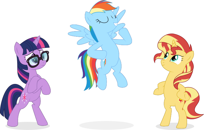Sci-Twi, Sunset Shimmer, and Rainbow Dash from My Little Pony