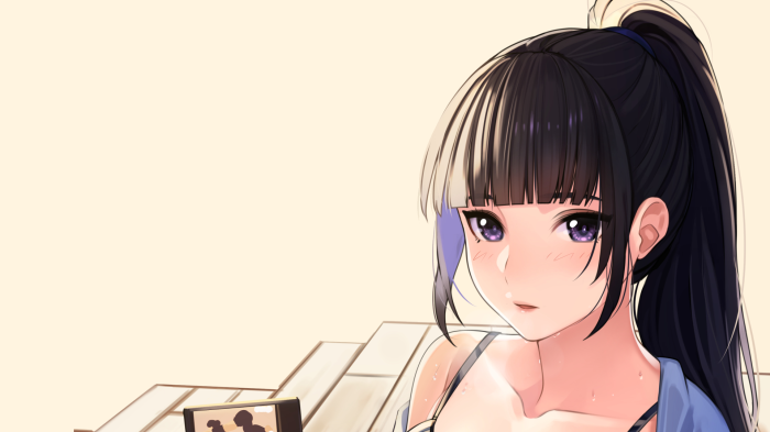 Girl with black hair and purple eyes