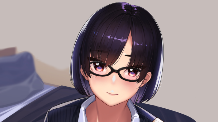 Anime girl with glasses in a suit