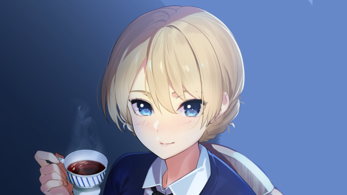 Darjeeling from Girls und Panzer holding a cup