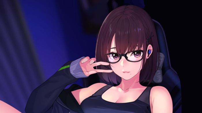 Anime girl with glasses and earbuds