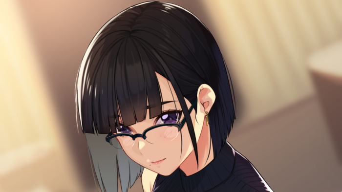 Girl with glasses and purple eyes