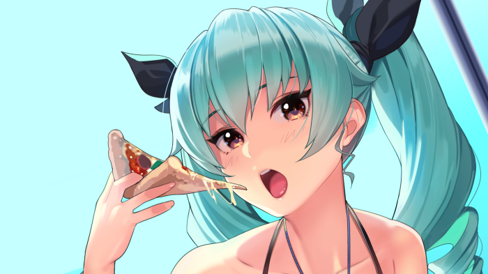 Anchovy from Girls Und Panzer eating pizza